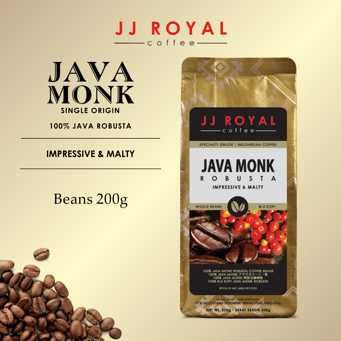 Java Monk Single Origin Whole Bean Robusta | JJ Royal Coffee Singapore