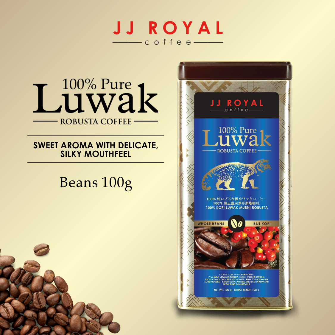 100% Pure Luwak Robusta Whole Bean Coffee | JJ Royal Coffee Singapore