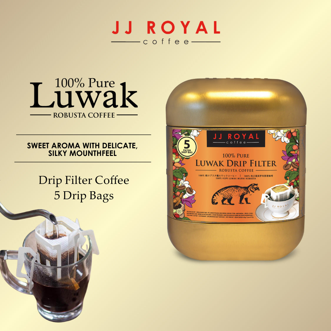 JJ  100% Pure Luwak Coffee 100g缶 Pure Luwak Robusta Coffee Drip Filter Coffee (Drip Bags) | JJ